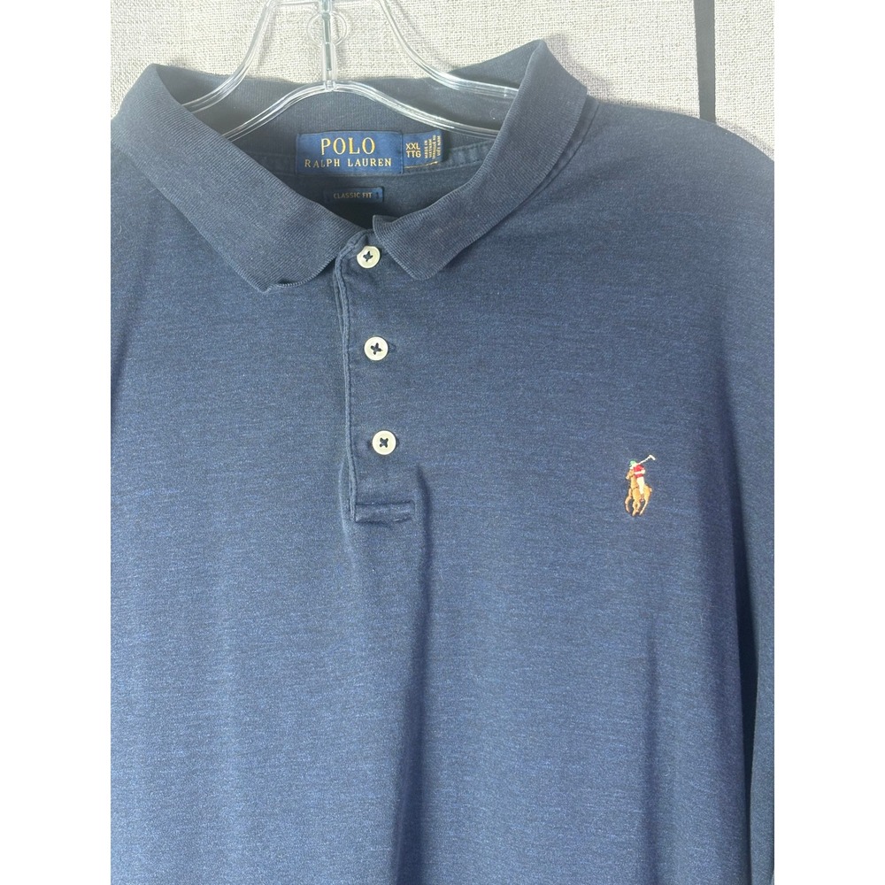 Polo Ralph Lauren Mens XXL Navy Blue Heather Classic Fit Short Sleeve Polo Shirt